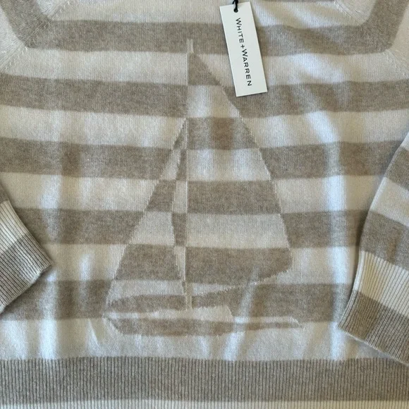 White + Warren Sailboat Stripe Cashmere Crewneck sweater Size small - Picture 5 of 8